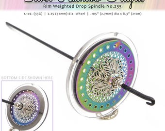 Drop Spindle No.235 - Silver and Rainbow Filigree - Rim Weighted - 10 Shaft Colors