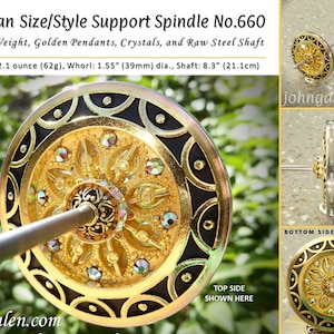 Tibetan Style Support Spindle No.660 - Golden Alloy Pendants, Crystals, Un-coated Steel Shaft - FREE SHIPPING (US Only)