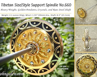 Tibetan Style Support Spindle No.660 - Golden Alloy Pendants, Crystals, Un-coated Steel Shaft - FREE SHIPPING (US Only)