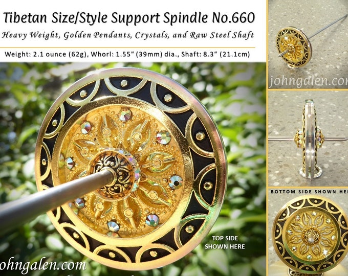 Tibetan Style Support Spindle No.660 - Golden Alloy Pendants, Crystals, Un-coated Steel Shaft - FREE SHIPPING (US Only)