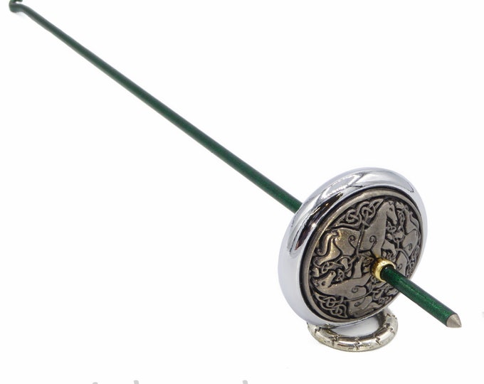Tahkli Support Spindle No. 552 - Alloy Celtic Horses & Whorl - Choice of 10 Shaft Colors
