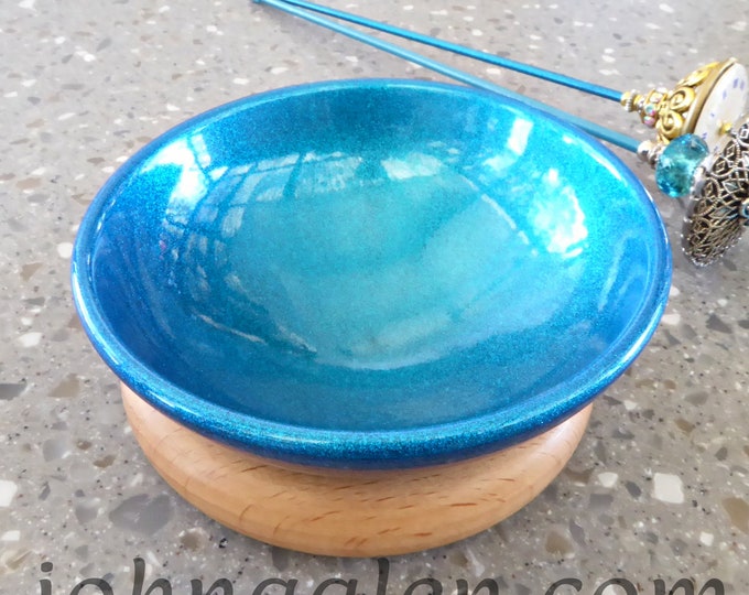Support Bowl: Solid Steel in Royal Blue - Silver Medallion and Choice of Wood Base - FREE SHIPPING