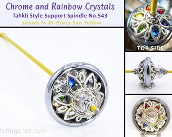 Support Spindle (Tahkli Style) - No. 543 - Chrome and Rainbow Crystals 1.2 in. Whorl- FREE SHIPPING