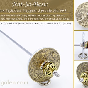 Tibetan Style Support Spindle No.664 - Not-so-Basic, Dragon and Phoenix Alloy Whorl and Un-coated Steel Shaft - FREE SHIPPING (US Only)