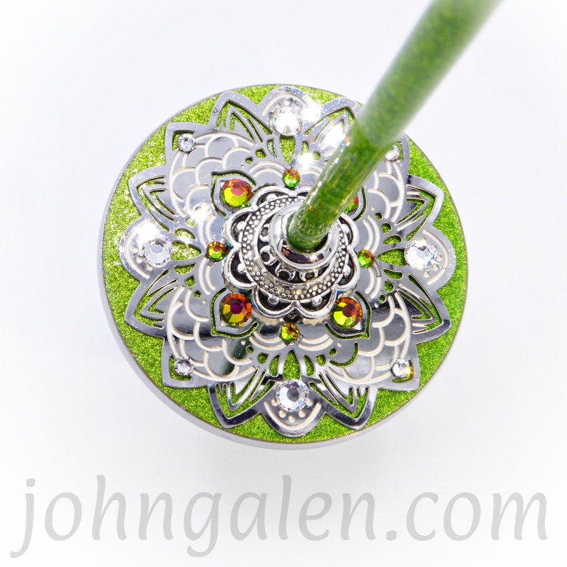 Support Spindle No.669 Reflective Mandala Tibetan Style/Size with Green Apple Sparkle Shaft FREE SHIPPING image 8