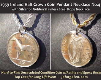 World Coin Pendant Necklace No.4 - 1959 Ireland Half-Crown - FREE SHIPPING (US Only)