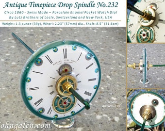 Antique Timepiece Drop Spindle No.232 - Circa 1860 Swiss Lutz Brothers Porcelain Watch Dial - Free Shipping (US)
