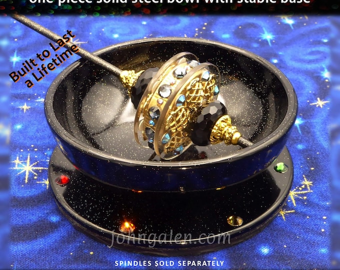 Support Bowl for Spinning: RAINBOW CHAKRA - Crystal Embellished - One-Piece Solid Steel Bowl with Stable Base - Free Shipping (US)