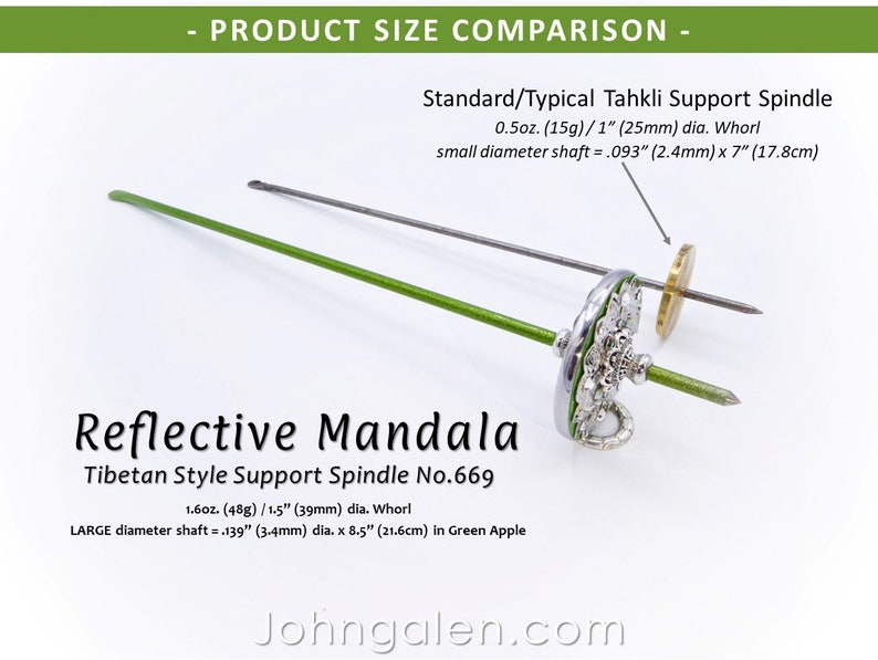 Support Spindle No.669 Reflective Mandala Tibetan Style/Size with Green Apple Sparkle Shaft FREE SHIPPING image 2