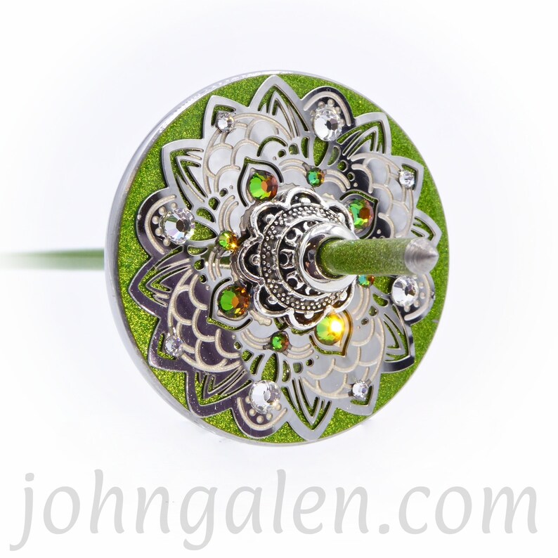 Support Spindle No.669 Reflective Mandala Tibetan Style/Size with Green Apple Sparkle Shaft FREE SHIPPING image 4