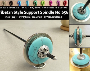 Tibetan Style Support Spindle No.656 - Turquoise and Silver in 9 Shaft Colors - FREE SHIPPING