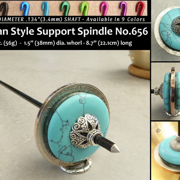 Tibetan Style Support Spindle No.656 - Turquoise and Silver in 9 Shaft Colors - FREE SHIPPING