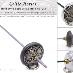 Tahkli Support Spindle No. 552 - Alloy Celtic Horses & Whorl - Choice of 10 Shaft Colors