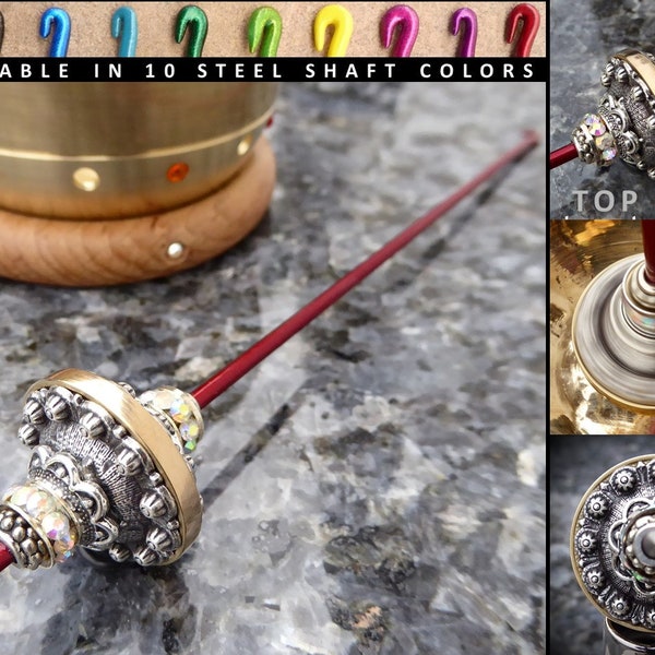 Tahkli Support Spindle No.630 - Western Style Silver and Crystals - Choice of Shaft Color - FREE SHIPPING