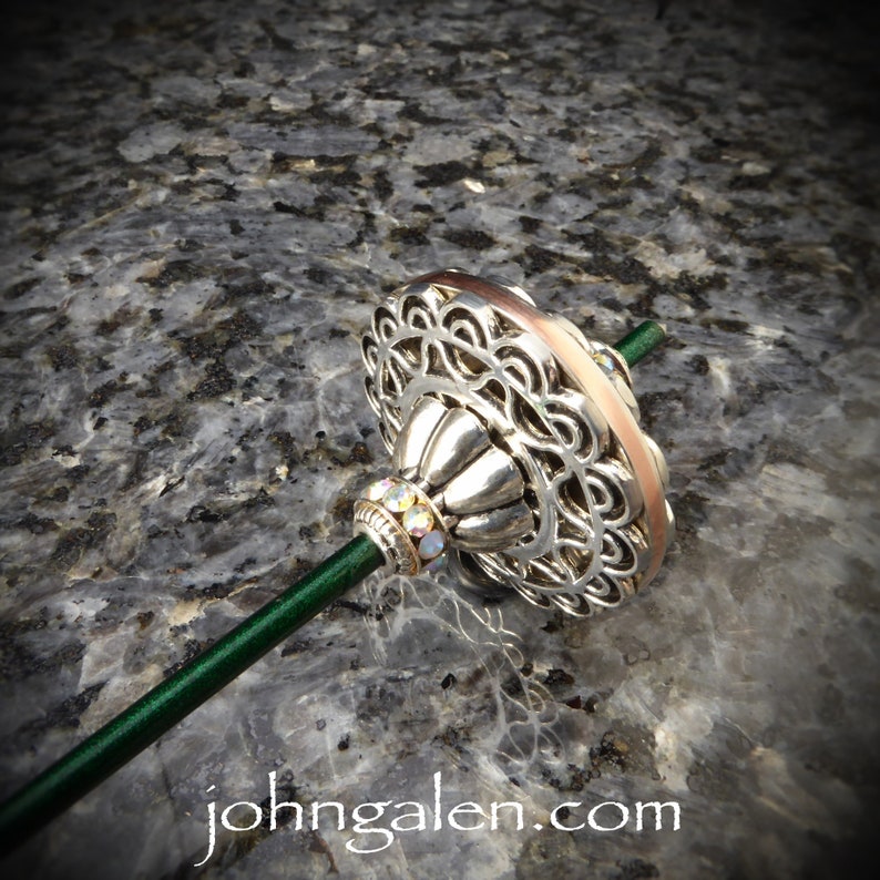 Tibetan Style Support Spindle No.642 Heavier Weight, 1.5 in. Alloy Whorl, Silver Filigree, 9 Shaft Colors FREE SHIPPING 画像 5