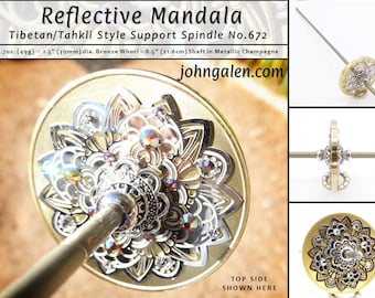Support Spindle No.672 - Reflective Mandala - Tibetan Size/Tahkli Style with Bronze Whorl and Metallic Champagne Shaft - FREE SHIPPING