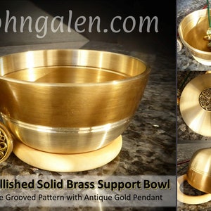 Support Spindle Bowl - Embellished Solid Brass w/Wood Ring Base - FREE SHIPPING