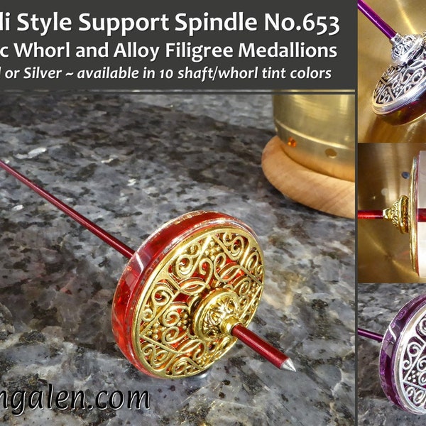 Tahkli Style Support Spindle No.653 - Acrylic Whorl with Gold or Silver - 10 Shaft Colors - FREE SHIPPING