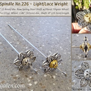 Drop Spindle No.226 - 0.7oz  Mini Drop Spindle with Floral Filigree Whorl and Steel Shaft - Free Shipping (US)