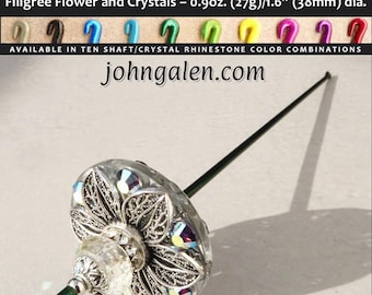 Tahkli Style Support Spindle No.654 - Floral Filigree - Choice of Shaft & Crystal Colors - FREE SHIPPING