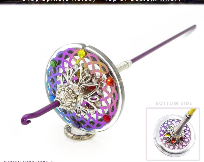Drop Spindle No.227 - Rainbow Kaleidoscope - Rim Weighted - Choice of 10 Shaft Colors