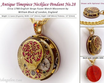 Antique Timepiece Pendant No.28 - Steampunk Style - circa 1780 William Bluck Verge Fusee Watch Movement - FREE SHIPPING