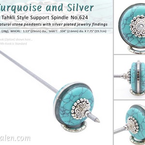 Tahkli Support Spindle No.624 - Turquoise and Silver in 11 Shaft Colors - FREE SHIPPING
