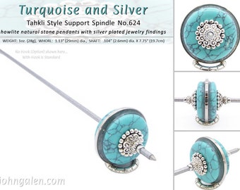 Tahkli Support Spindle No.624 - Turquoise and Silver in 11 Shaft Colors - FREE SHIPPING