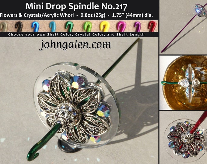 MINI Drop Spindle No.217 - 0.8oz (25g) - Choose Shaft/Crystal Color & Length - Free Shipping (US)