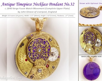 Antique Timepiece Pendant No.32 - Steampunk Style - c.1840 Verge Fusee Movement by John Gleave of Liverpool, England- FREE SHIPPING