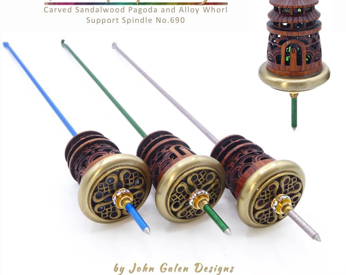 Support Spindle No. 690 - the Zen of Spinning - Sandalwood Pagoda and Alloy Whorl - Free Shipping (US)