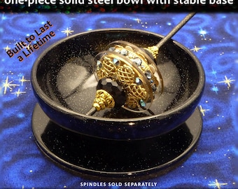 Support Bowl for Spinning: One-Piece Solid Steel Bowl with Stable Base - Cosmic Starlight Black - FREE SHIPPING (US)