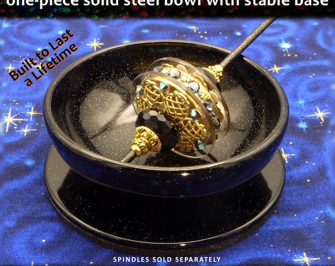 Support Bowl for Spinning: One-Piece Solid Steel Bowl with Stable Base - Cosmic Starlight Black - FREE SHIPPING (US)