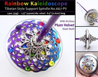 Support Spindle No.667-PV - Rainbow Kaleidoscope - Tibetan Style/Size with Plum Velvet Shaft - FREE SHIPPING