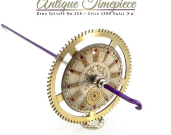 Antique Timepiece Drop Spindle No.258 - Circa 1880 Swiss Fusee Dial - Brass Clock Gear Whorl