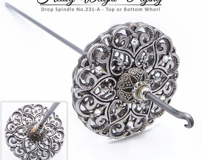 Drop Spindle No.231-A - 2.7oz (77g) - Heavy Weight, Long Shaft, Silver Plated Pendants and Crystals - Free Shipping (US)