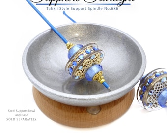 Tahkli Support Spindle No.686 - Sapphire Starlight - Choice of Shaft & Jewelry Color - FREE SHIPPING (US Only)