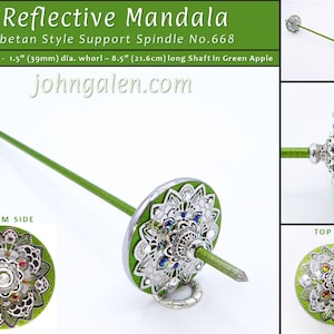 Support Spindle No.669 Reflective Mandala Tibetan Style/Size with Green Apple Sparkle Shaft FREE SHIPPING image 1