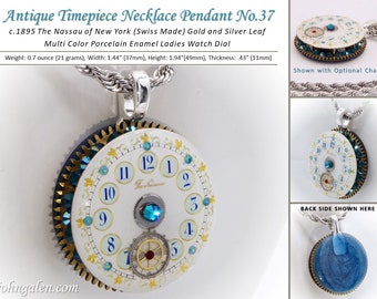 Antique Timepiece Pendant No.37 - Steampunk Style - c.1895 The Nassau (Swiss Made) Fancy Porcelain Ladies Watch Dial- FREE SHIPPING