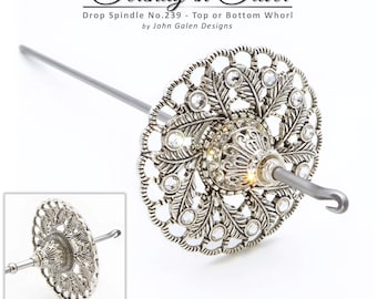 Drop Spindle No.239 - Serenity in Silver - Rim Weighted Alloy Whorl & Crystals
