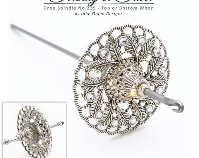 Drop Spindle No.239 - Serenity in Silver - Rim Weighted Alloy Whorl & Crystals