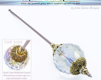 Support Spindle No. 691 - Crystal Ball Spinner - CLEAR AB Facetted Glass Orb and Crystals - Choice of Shaft Color - Free Shipping (US)