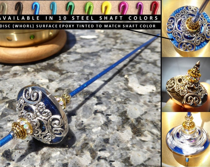 Tahkli Support Spindle No.649 - Filigree and Crystals - Choice of 10 Shaft Colors - FREE SHIPPING