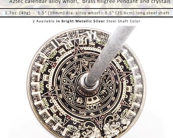Support Spindle No.671 - Aztec Calendar and Filigree Whorl - Tibetan Size and Tahkli Style