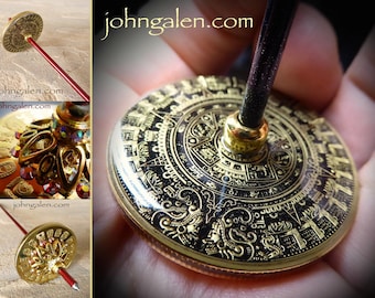 Tahkli Style Support Spindle - Mid Size No.612 - Aztec Calendar and Crystals - Choice of Shaft Color - FREE SHIPPING