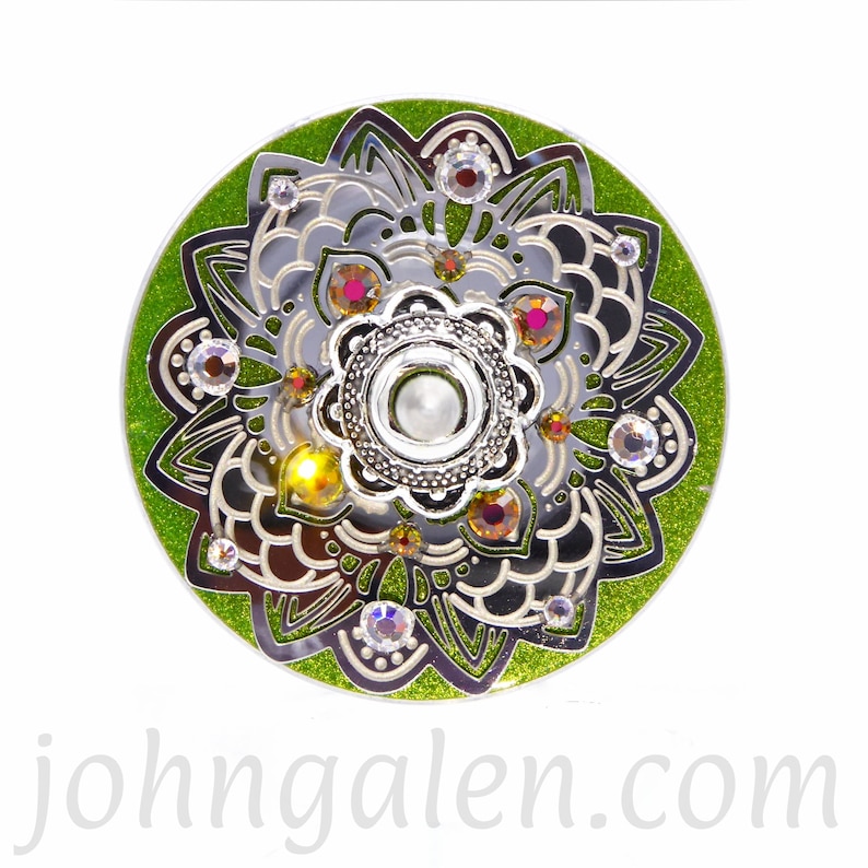 Support Spindle No.669 Reflective Mandala Tibetan Style/Size with Green Apple Sparkle Shaft FREE SHIPPING image 3