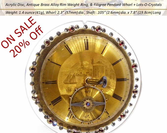 Antique Timepiece Drop Spindle No.249 - Mint c.1890 Swiss - Hand Carved Gold Plated Watch Dial - Free Shipping (US)