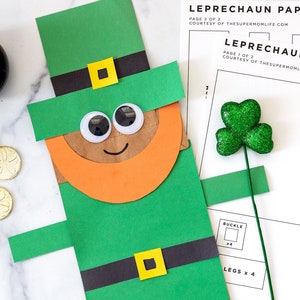 Utskrivbar pysslingmall för St. Patrick's Day Klassrumsaktivitet för barn, papperspåsepyssel för St. Patrick's Day, direktnedladdning