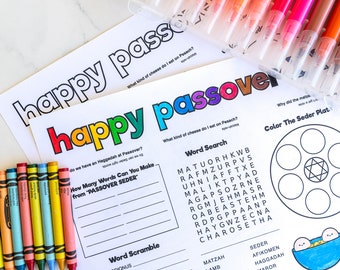 Tovaglietta pasquale e foglio di attività Foglio da colorare stampabile per attività scolastiche domestiche in età prescolare per bambini Seder di Pesach