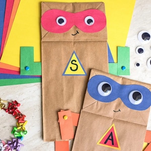 Activité de classe de modèle de super-héros imprimable super héros pour les enfants, artisanat de sac en papier, téléchargement immédiat